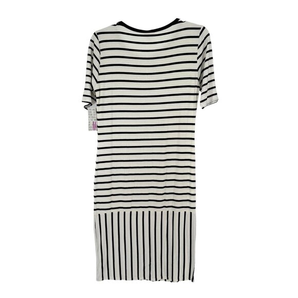 LuLaRoe Retired Julia Dress M Black and White Striped SS Form Fitting NWT - Picture 2 of 8